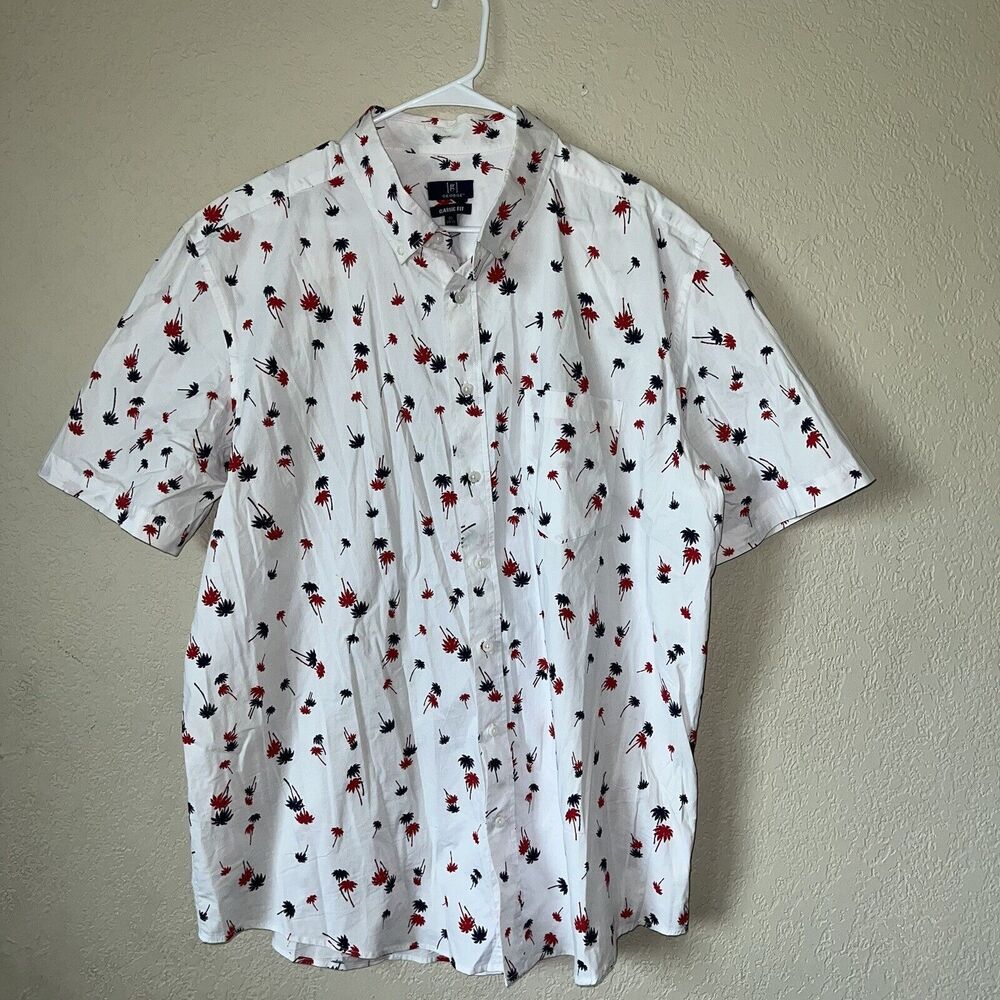 George Mens Tropical Patriotic Palm Tree Button Down Classic Fit Size 2XL